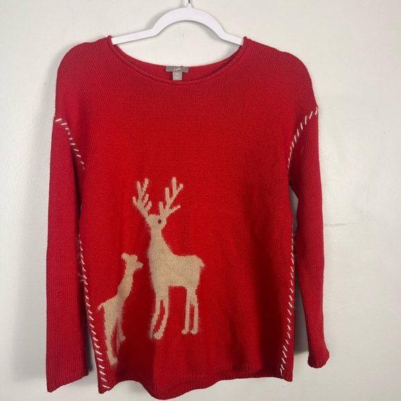 J. Jill Sweaters - J. Jill Women’s Size Medium Red Holiday Christmas Reindeer wool Sweater XS Peti